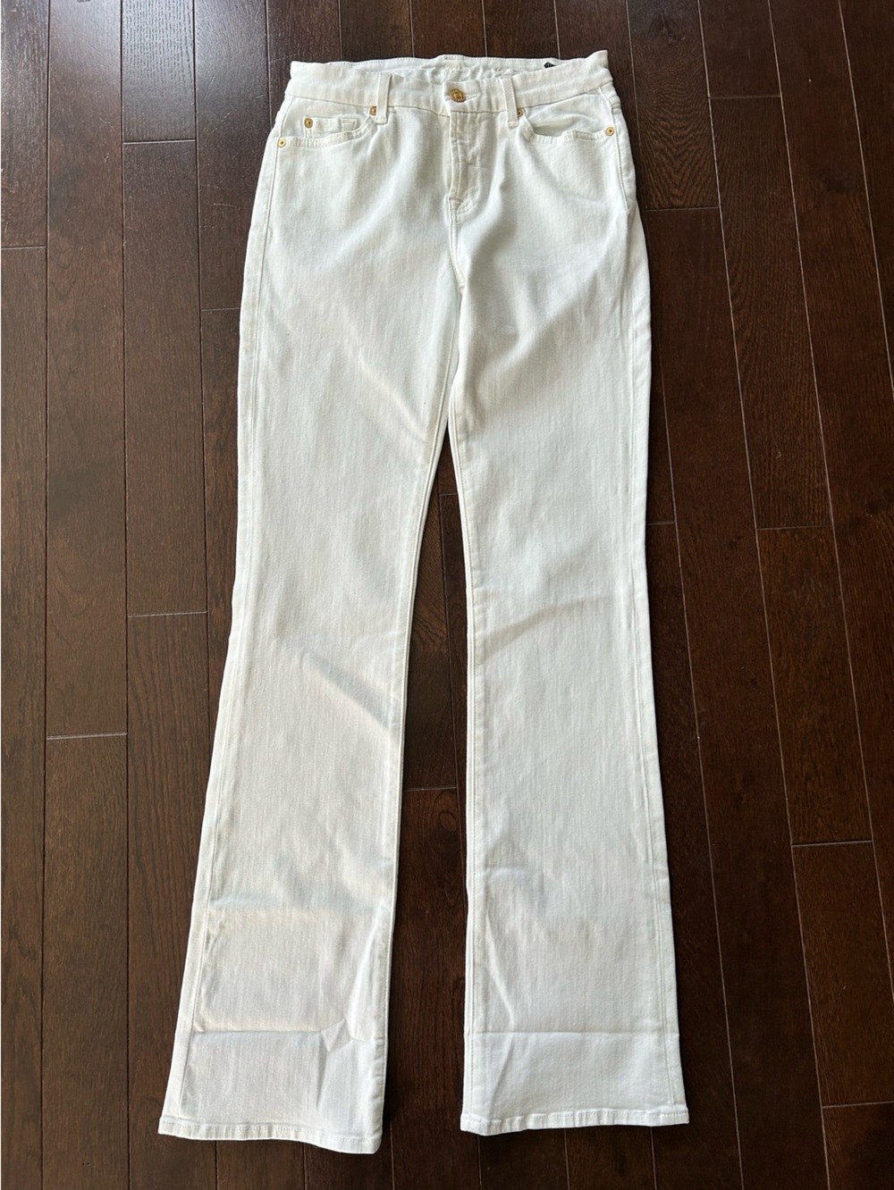 7 For All Mankind White Stretch Denim Jeans with Copper Rivet